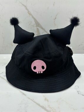 Bioworld My Melody Kuromi Inspired Black Unisex Bucket Hat Pom Ears Hello Kitty
